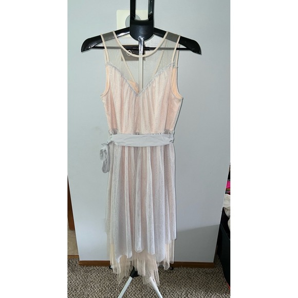 NWT Lauren Conrad Runway Midi Tulle Illusion Dress in Silver and Cream‎ Size 6 - Picture 1 of 12